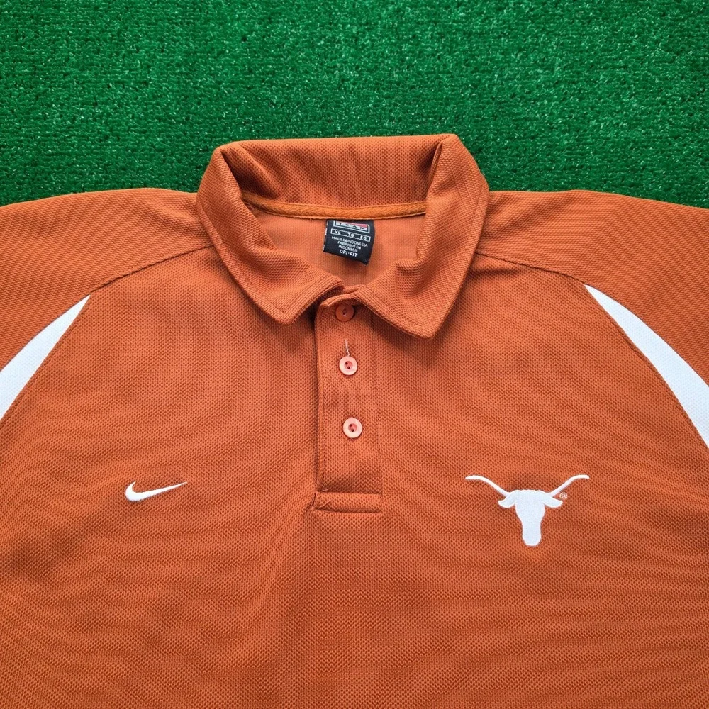 Vintage Texas Longhorns Nike Team Dri Fit Polo Shirt Mens XL Orange NCAA Logo - Picture 2 of 10